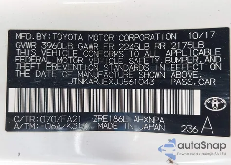 2018 Toyota Corolla Im from USA, damaged, VIN JTNKARJEXJJ561043